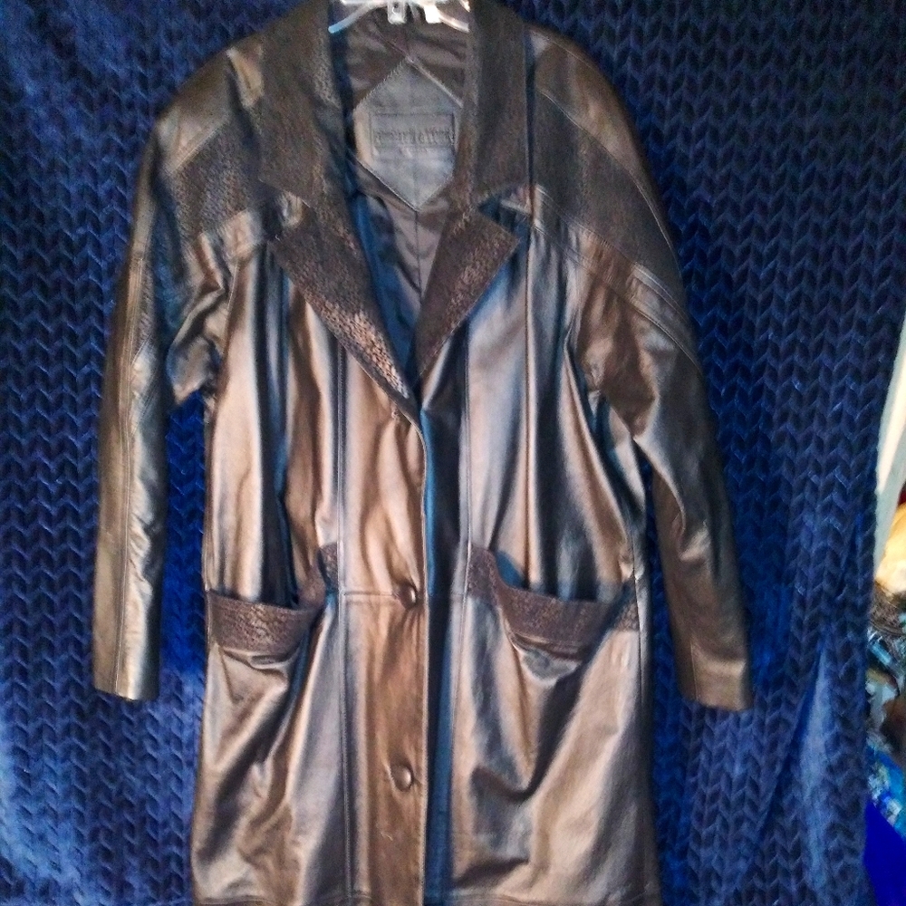 Preston & York Large Black Leather Trench Coat